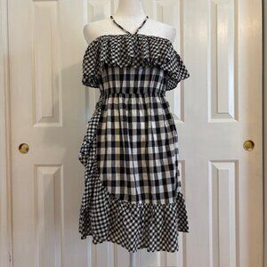 J. Crew Black/White Gingham Ruffle Halter Mini Dress Size Small